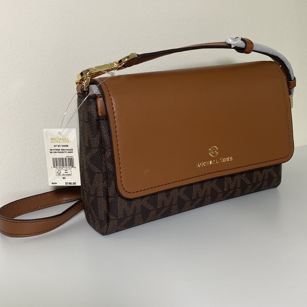 Michael Kors Jet Set Logo Pouchette Crossbody Chain Bag - Picture 3 of 10